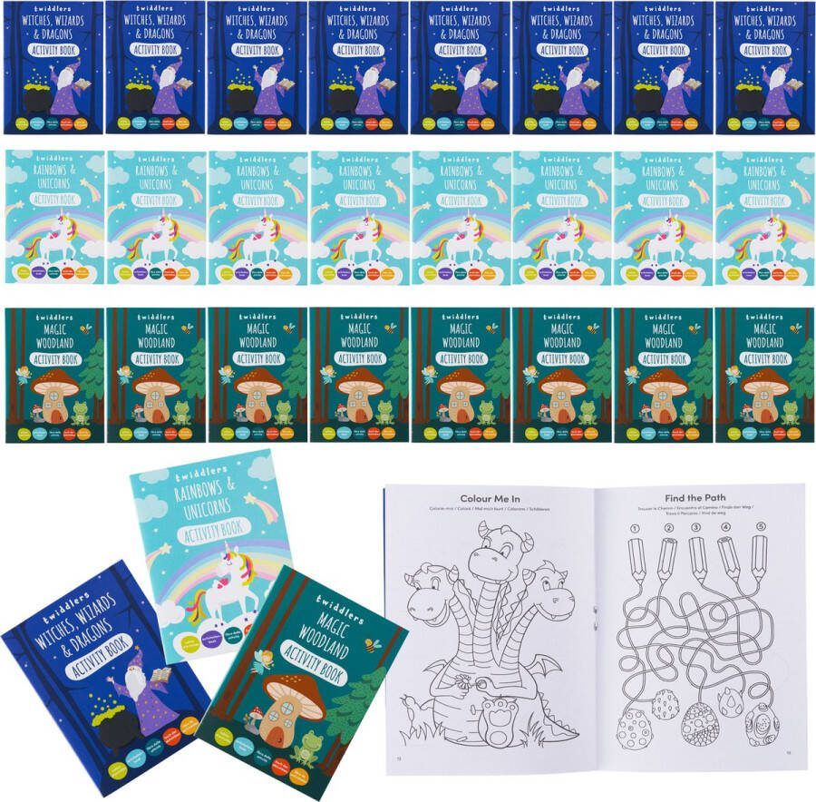 The Twiddlers 24 Mini Activiteiten & Kleurboeken voor Kinderen Eenhoorn Heksen Tovenaars Draken Bruiloften Verjaardagen Uitdeelcadeautjes Traktaties Weggeef Cadeautjes