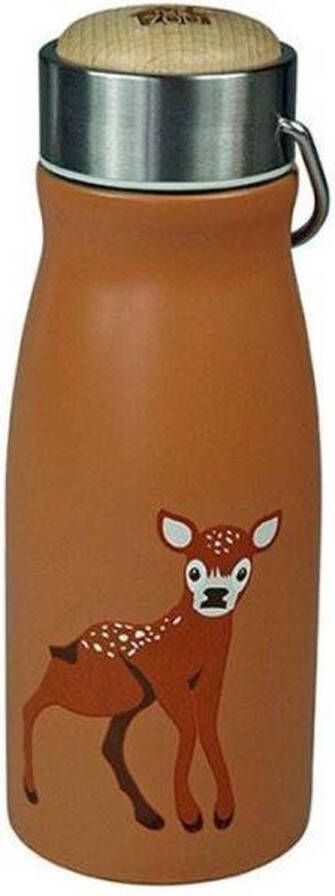 The Zoo Collection flask thermosfles roestvrij staal dop bevat plastic FSC-hout baby deer hert mat 300 ml