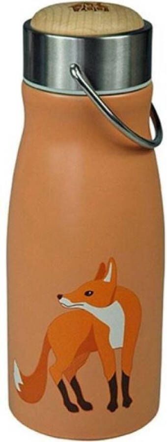 The Zoo Collection flask thermosfles roestvrij staal dop bevat plastic FSC-hout fox vos mat 300 ml