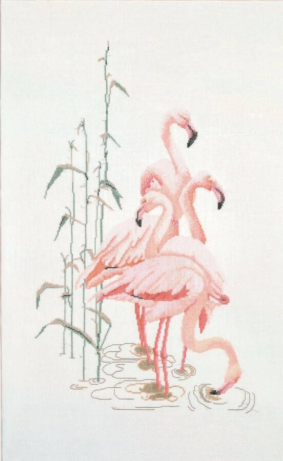 Thea Gouverneur Borduurpakket met telpatroon 1070 Voorgesorteerde DMC Garens Flamingo Linnen 38 cm x 65 cm DIY Kit