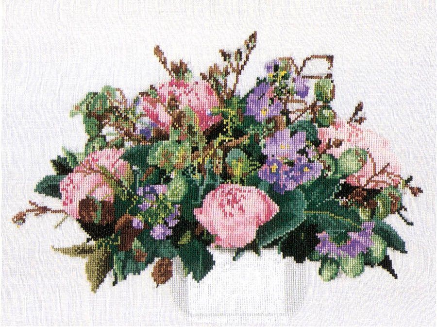 Thea Gouverneur Borduurpakket met telpatroon 1080A Voorgesorteerde DMC Garens Pioenrozen Aida 30 cm x 40 cm DIY Kit