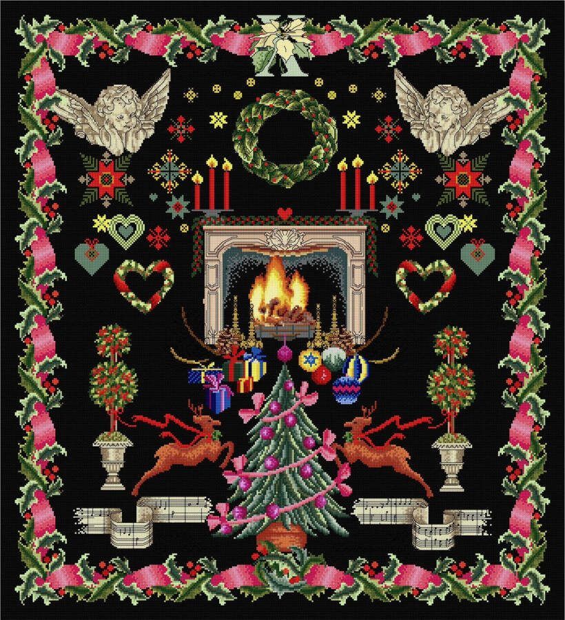 Thea Gouverneur Borduurpakket met telpatroon 2077.05 Voorgesorteerde DMC Garens Kerst Design Zwart Aida 50 cm x 54 cm DIY Kit