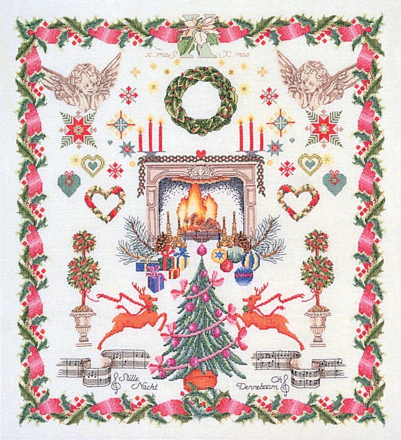 Thea Gouverneur Borduurpakket met telpatroon 2077A Voorgesorteerde DMC Garens Kerst Design Aida 60 cm x 66 cm DIY Kit