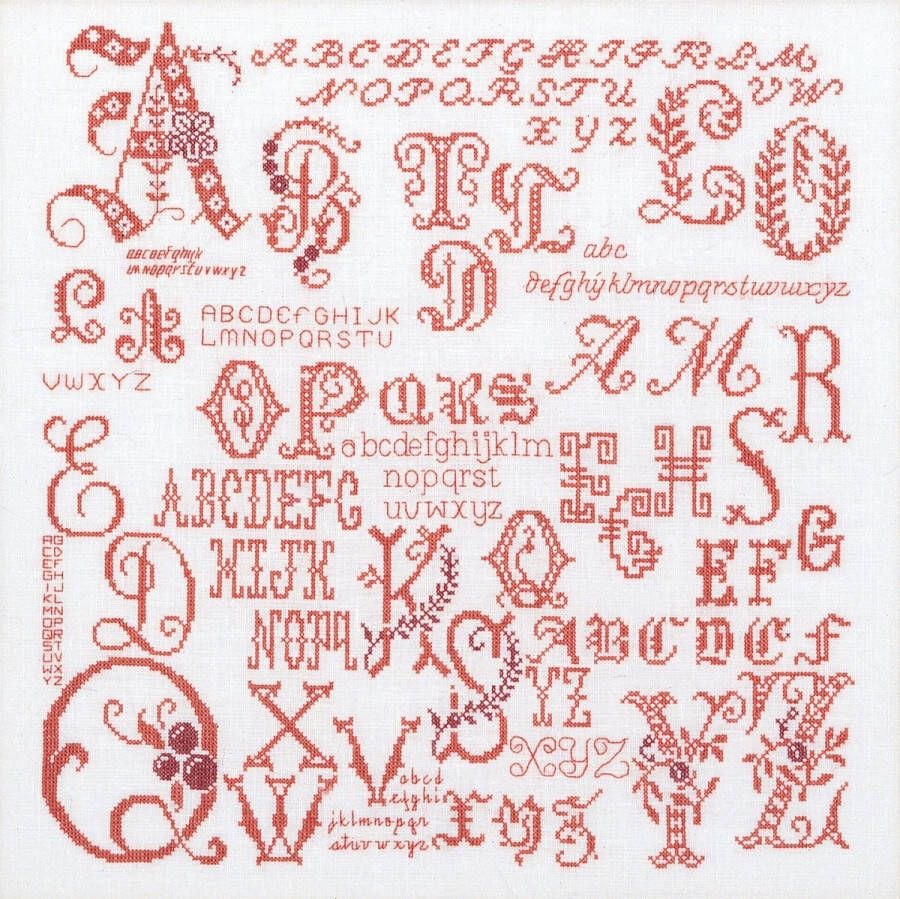 Thea Gouverneur Borduurpakket met telpatroon 2093 Voorgesorteerde DMC Garens Antieke Letters Merklap Linnen 34 cm x 34 cm DIY Kit