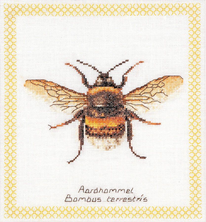 Thea Gouverneur Borduurpakket met telpatroon 3018 Voorgesorteerde DMC Garens Hommel Linnen 20 cm x 21 cm DIY Kit