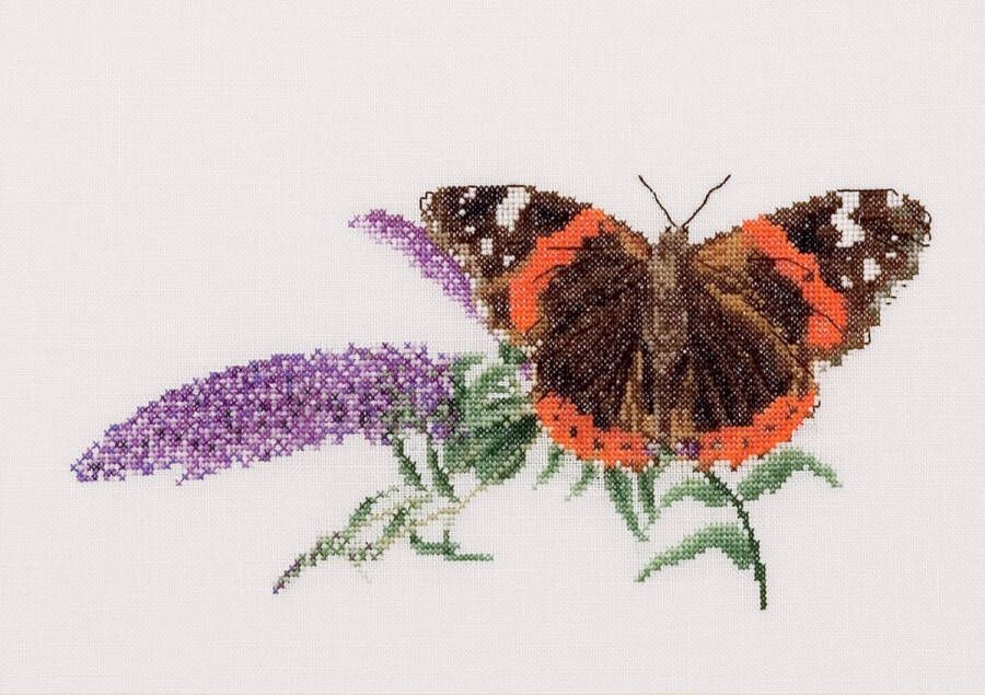 Thea Gouverneur Borduurpakket met telpatroon 436A Voorgesorteerde DMC Garens Vlinder Atalanta Budlea Aida 29 cm x 18 cm DIY Kit