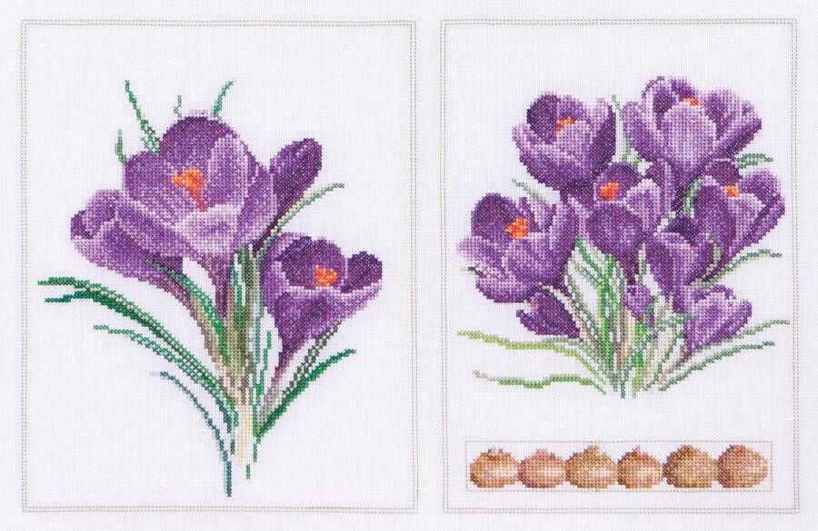 Thea Gouverneur Borduurpakket met telpatroon 444 Voorgesorteerde DMC Garens Krokus Paneel Linnen 34 cm x 22 cm DIY Kit