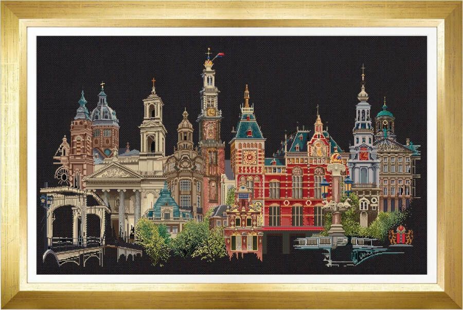 Thea Gouverneur Borduurpakket met telpatroon 450.05 Voorgesorteerde DMC Garens Amsterdam Zwart Aida 79 cm x 50 cm DIY Kit