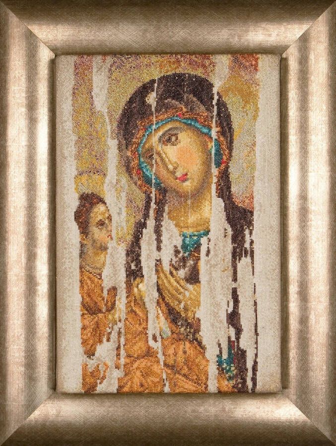 Thea Gouverneur Borduurpakket met telpatroon 475A Voorgesorteerde DMC Garens Mother of God Icoon Aida 22 cm x 34 cm DIY Kit