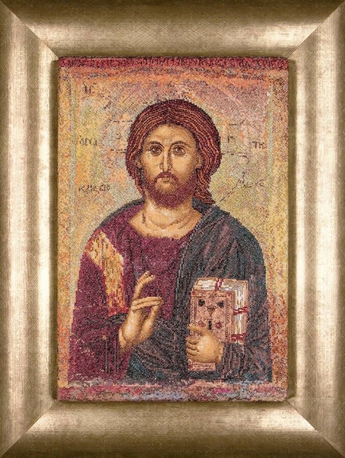 Thea Gouverneur Borduurpakket met telpatroon 476A Voorgesorteerde DMC Garens Christus Pantokrator Icoon Aida 22 cm x 34 cm DIY Kit