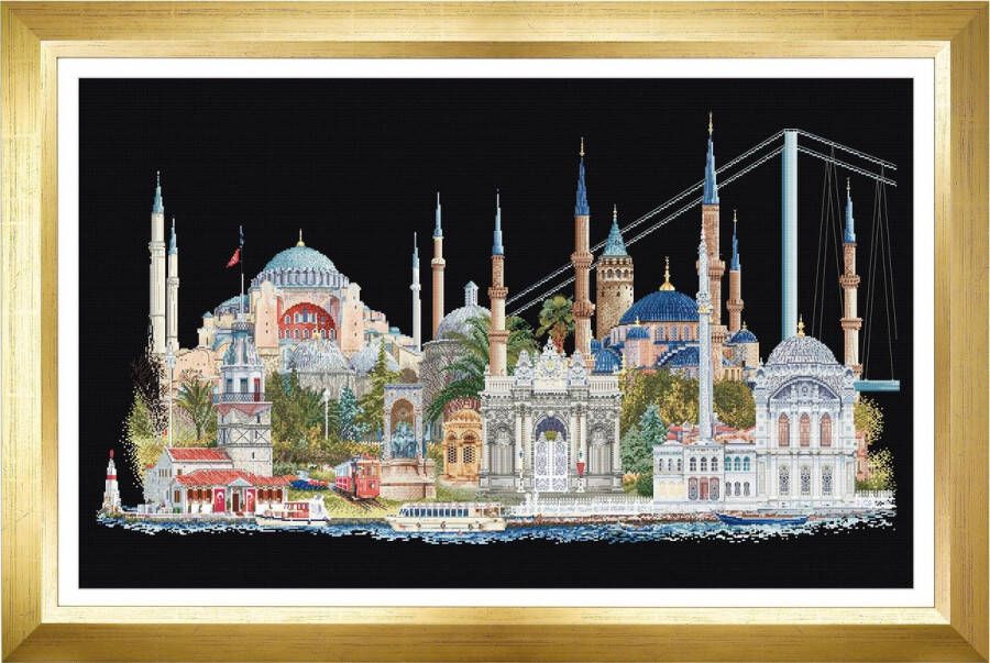 Thea Gouverneur Borduurpakket met telpatroon 479.05 Voorgesorteerde DMC Garens Istanbul Turkije Zwart Aida 79 cm x 50 cm DIY Kit