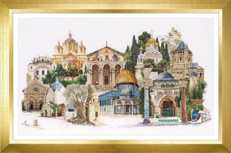 Thea Gouverneur Borduurpakket met telpatroon 533 Voorgesorteerde DMC Garens Jerusalem Israël Linnen 79 cm x 50 cm DIY Kit