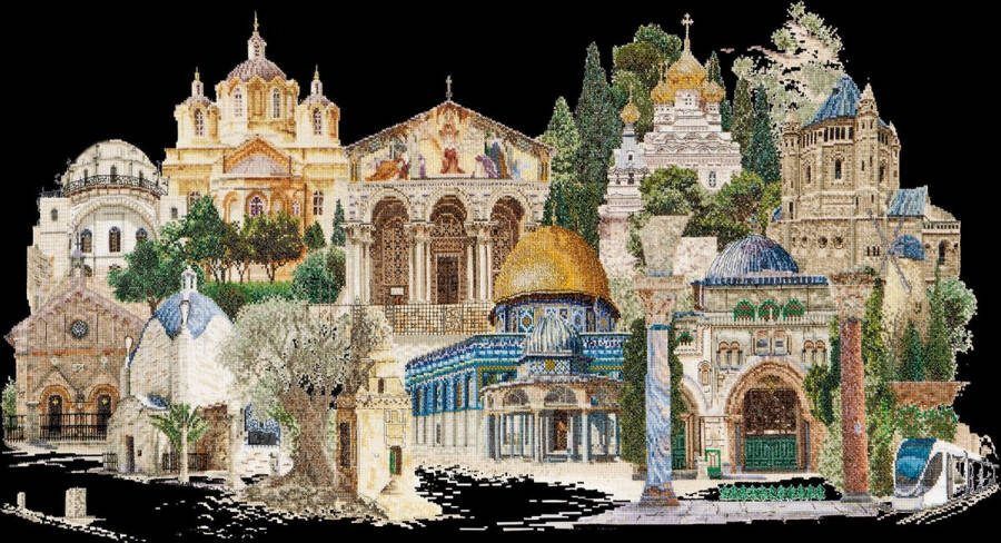 Thea Gouverneur Borduurpakket met telpatroon 533.05 Voorgesorteerde DMC Garens Jerusalem Israël Zwart Aida 79 cm x 50 cm DIY Kit