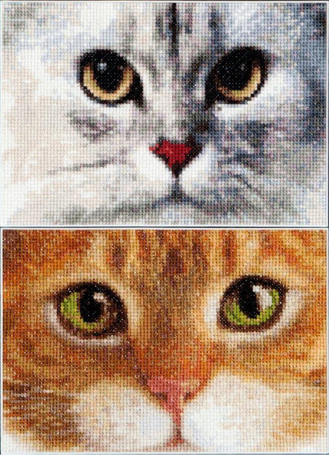 Thea Gouverneur Borduurpakket met telpatroon 540A Voorgesorteerde DMC Garens Katten Tijger + Kitty Aida 17 cm x 12 cm DIY Kit