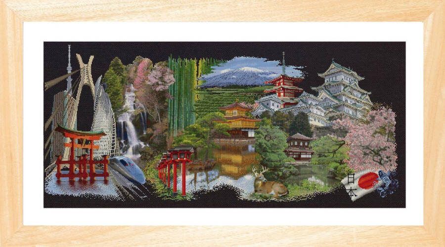 Thea Gouverneur Borduurpakket met telpatroon 548.05 Voorgesorteerde DMC Garens Japan Zwart Aida 79 cm x 35 cm DIY Kit