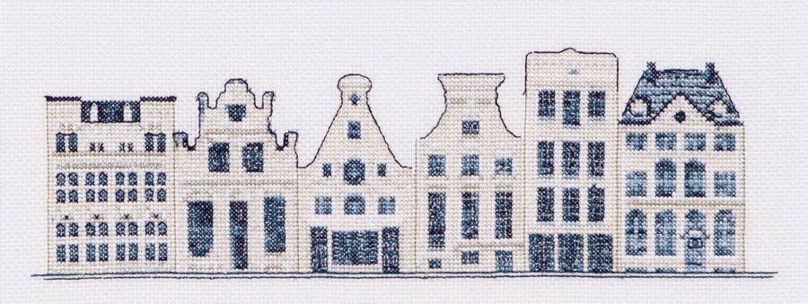 Thea Gouverneur Borduurpakket met telpatroon 552A Voorgesorteerde DMC Garens Delfts Blauwe Huisjes Aida 27 cm x 11 cm DIY Kit