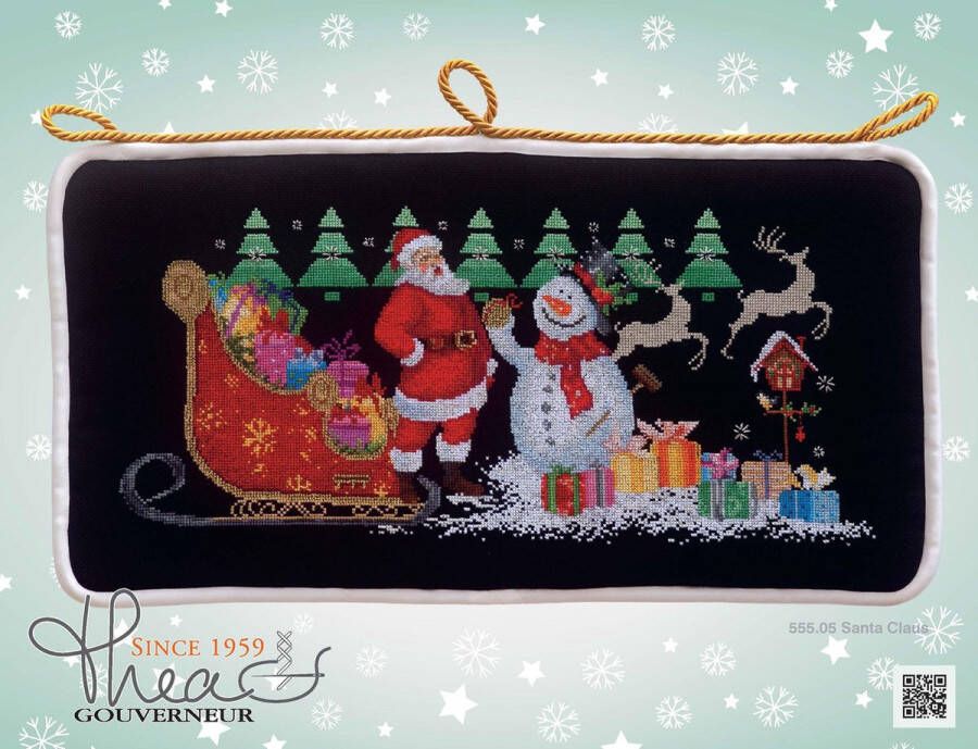 Thea Gouverneur Borduurpakket met telpatroon 555.05 Voorgesorteerde DMC Garens Kerstman Zwart Aida 46 cm x 25 cm DIY Kit