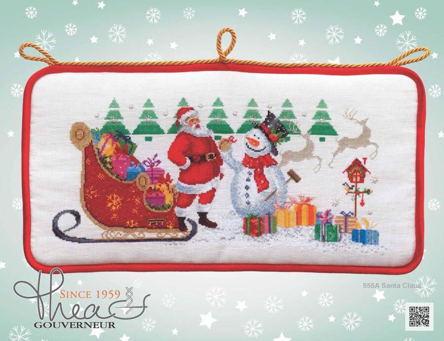 Thea Gouverneur Borduurpakket met telpatroon 555A Voorgesorteerde DMC Garens Kerstman Aida 46 cm x 25 cm DIY Kit