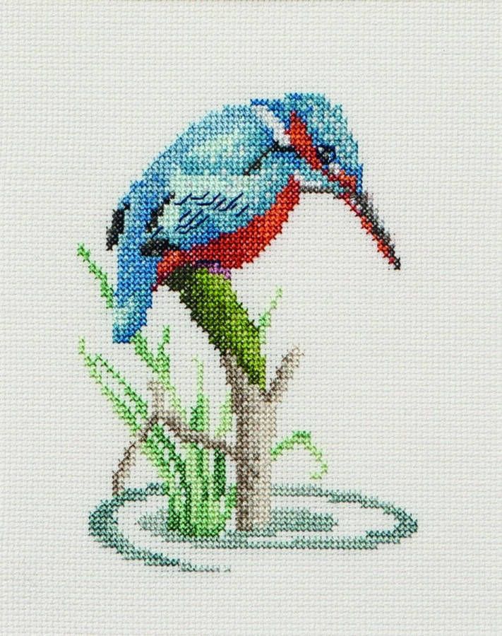 Thea Gouverneur Borduurpakket met telpatroon 574A Voorgesorteerde DMC Garens Ijsvogel Aida 13 cm x 16 cm DIY Kit