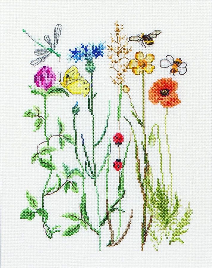 Thea Gouverneur Borduurpakket met telpatroon 577A Voorgesorteerde DMC Garens Wilde bloemen Aida 20 cm x 26 cm DIY Kit