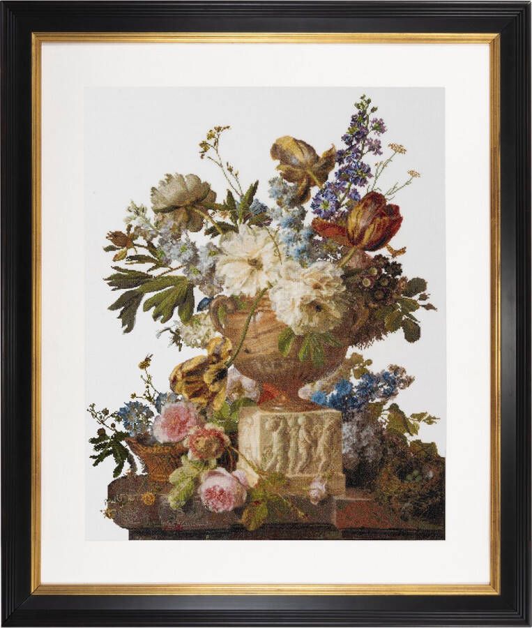 Thea Gouverneur Borduurpakket met telpatroon 580A Voorgesorteerde DMC Garens Bloemstilleven met albasten vaas Gerard van Spaendonck 1783 Aida 7 kruisjes cm- 65 cm x 50 cm DIY Kit