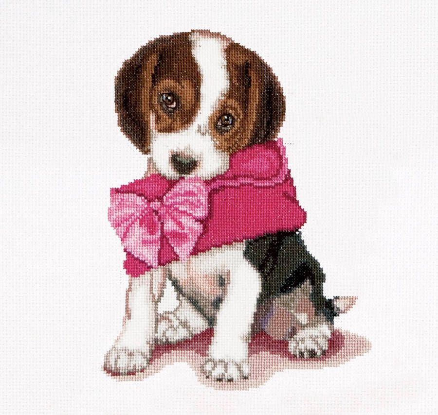 Thea Gouverneur Borduurpakket met telpatroon 732A Voorgesorteerde DMC Garens Puppy Liefde Aida 31 cm x 30 cm DIY Kit