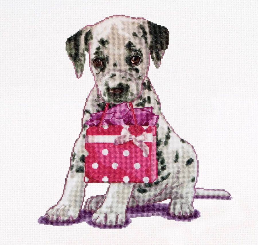 Thea Gouverneur Borduurpakket met telpatroon 737A Voorgesorteerde DMC Garens Puppy Went Shopping Aida 31 cm x 30 cm DIY Kit