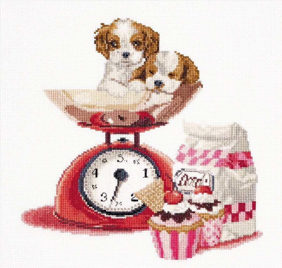 Thea Gouverneur Borduurpakket met telpatroon 741A Voorgesorteerde DMC Garens Puppy Bakken Aida 31 cm x 30 cm DIY Kit