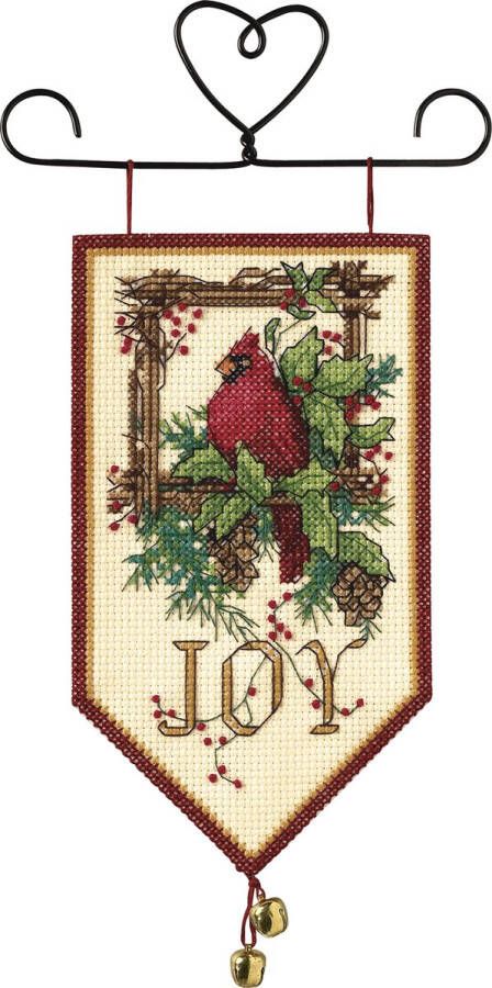 Thea Gouverneur Dimensions Counted Cross Stitch Kit Cardinal Joy Mini Banner 08822 Crafts for Adults 14 count Aida 13 x 25 cm