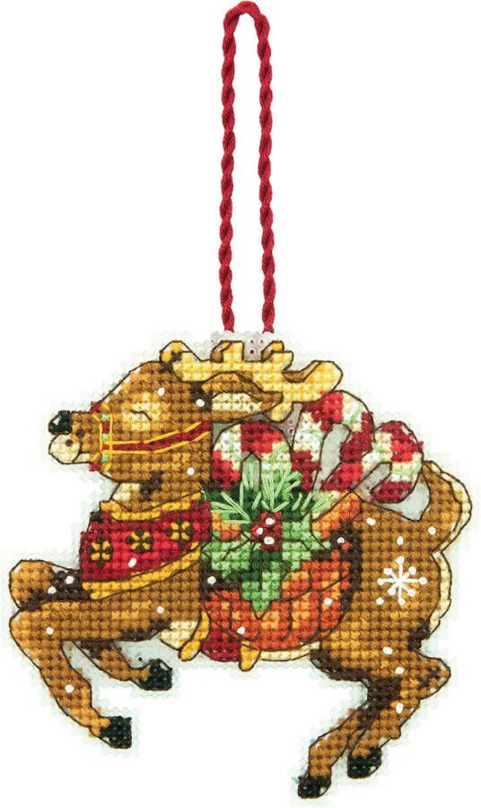 Thea Gouverneur Dimensions Reindeer Ornament Borduurpakket 8 x 8 cm DIY pakket volwassenen