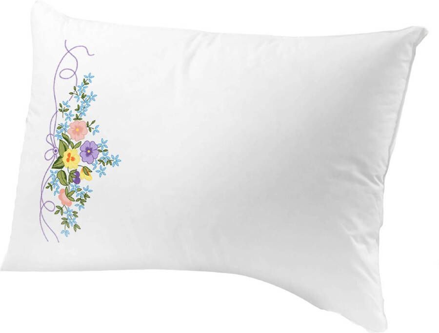 Thea Gouverneur LEISURE ARTS Cushion Cover Kit Pansy Motif Cross Stitch Kits for Adults Printed Fabric 4 Pieces White 20 x 26 inch