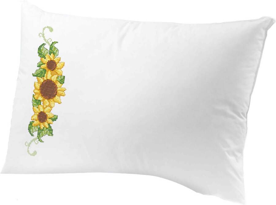 Thea Gouverneur LEISURE ARTS Cushion Cover Kit Sunflower Cross Stitch Kits for Adults Printed Fabric 2 Pieces White 20 x 26 inch