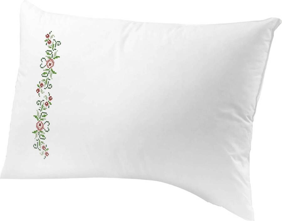Thea Gouverneur LEISURE ARTS Cushion Cover Kit Wild Rose Cross Stitch Kits for Adults Printed Fabric 3 Pieces White 20 x 26 inch