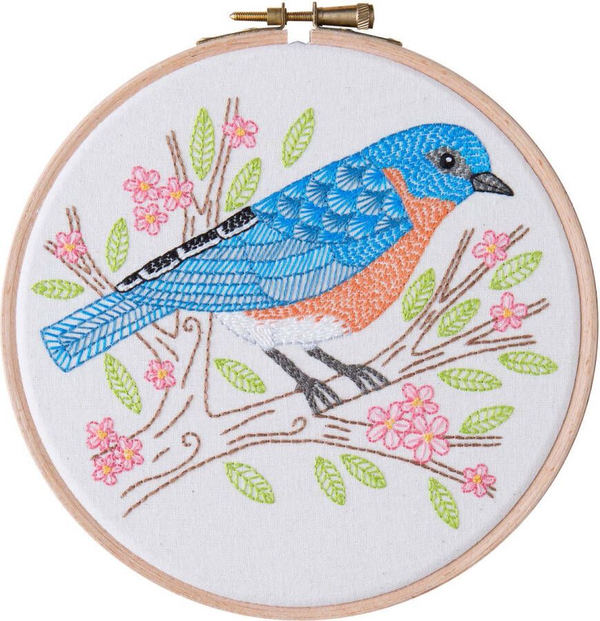 Thea Gouverneur LEISURE ARTS Embroidery Kit Blue Bird Wall Art Room Decoration Printed Fabric Hoop 6 inch