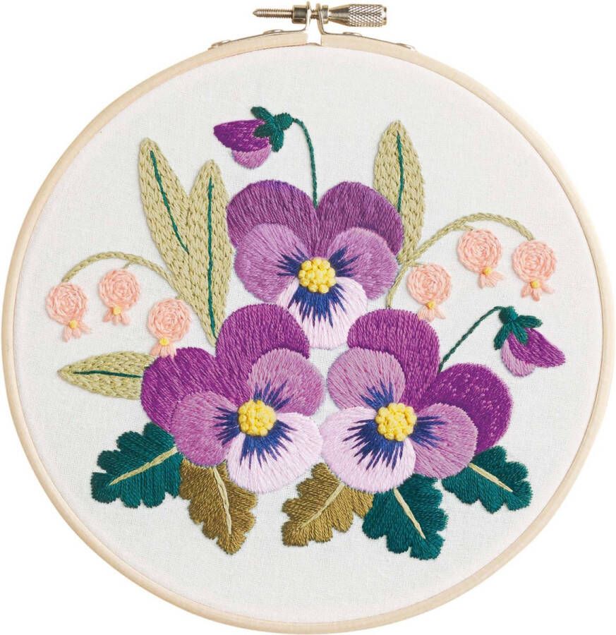 Thea Gouverneur LEISURE ARTS Embroidery Kit Pansies Wall Art Room Decoration Printed Fabric Hoop 6 inch