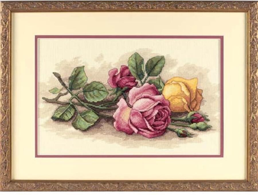 Thea Gouverneur Dimensions Rose Cuttings Borduurpakket 36 x 23 cm DIY pakket volwassenen