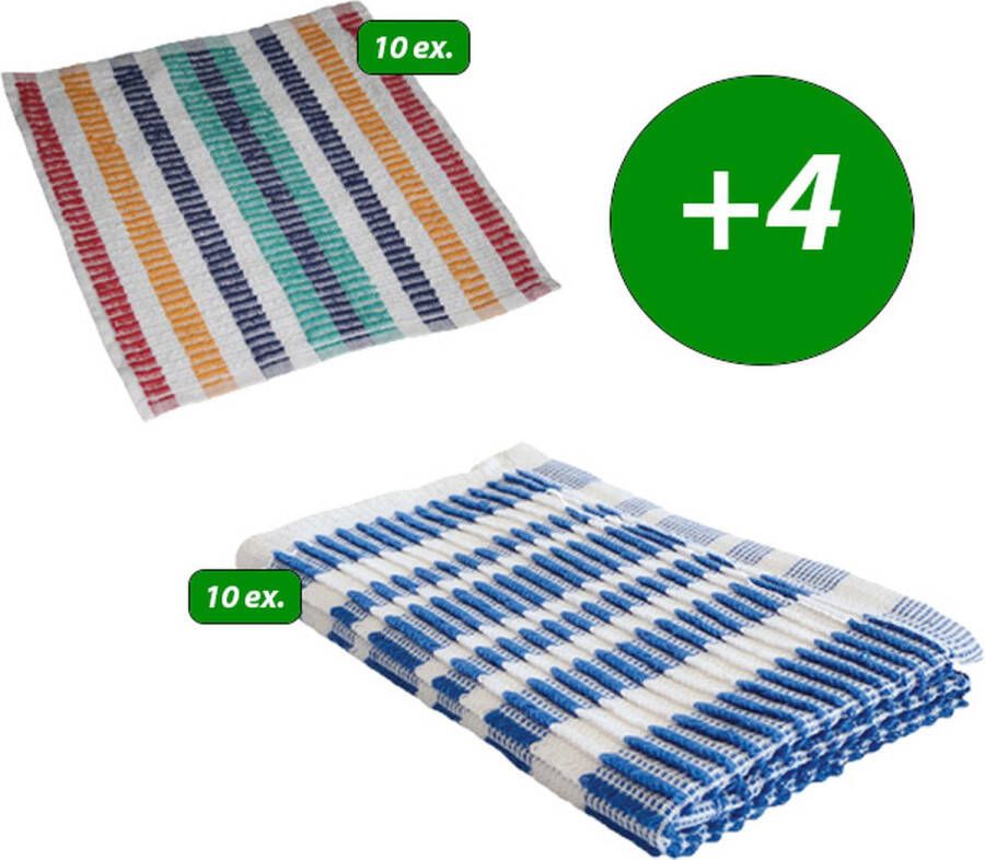 Theedoekje.nl Vaatdoekenset Blauw Wit + Multicolor 30x30 – 24 stuks Strepen 100% katoen Horeca Vaatdoeken – vaatdoek – vaatdoek strepen multicolor + Blauw Wit