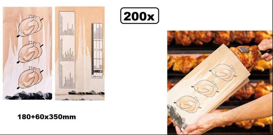 Thema 200x Kip gril zak 180+60x350mm grill kip kluiven eten restaurant kippen