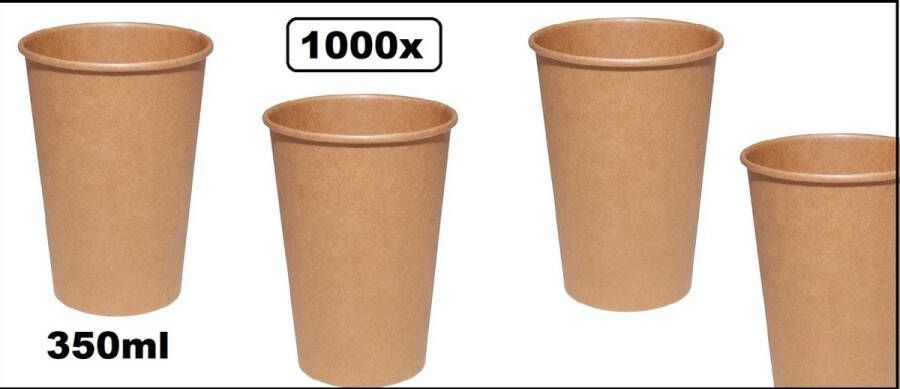 Thema party 1000x Mega Koffiebeker karton bruin 350ml Koffie thee chocomel soep drank water beker karton