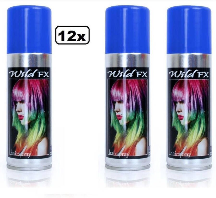 Thema party 12x Haarspray blauw 125 ml