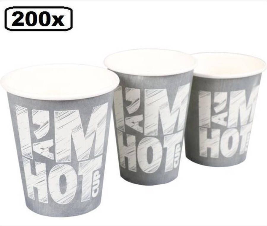 Thema party 200x Koffiebeker I am Hot chalk 180cc grijs