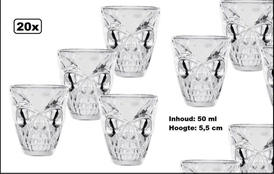 Thema party 20x Doodskop shotglas 50ml Halloween horror griezel doods hoofd creepy shot drinken thema feest festival