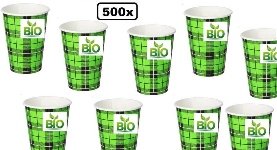 Thema party 500x BIO Koffie beker Schotse ruit 180ml next generation melk suiker