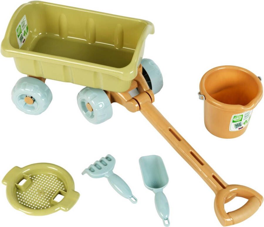 Klein Strandkar met emmerset – Strandspeelgoed – Bolderkar voor kinderen – Buitenspeelgoed met emmer en schep – Bio plastic