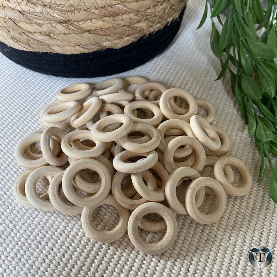 TheOldOmen Blanke Houten Ring | Macramé | Plantenhanger | 3 cm | Set van 20 stuks | Hobby | DIY | Wandkleed | Interieur | Woondecoratie | Doe het zelf | Ringen | Kralen | |