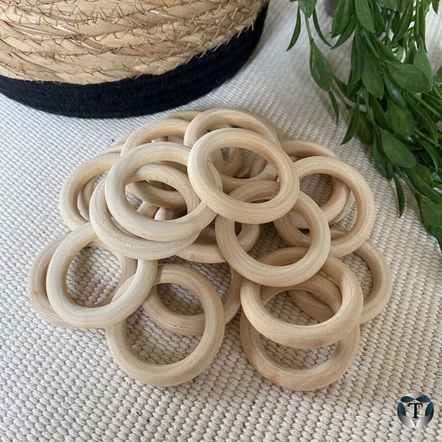 TheOldOmen Blanke Houten Ring | Macramé | Plantenhanger | 5 cm | Set van 10 stuks | Hobby | DIY | Wandkleed | Interieur | Woondecoratie | Doe het zelf | Ringen | Kralen | |