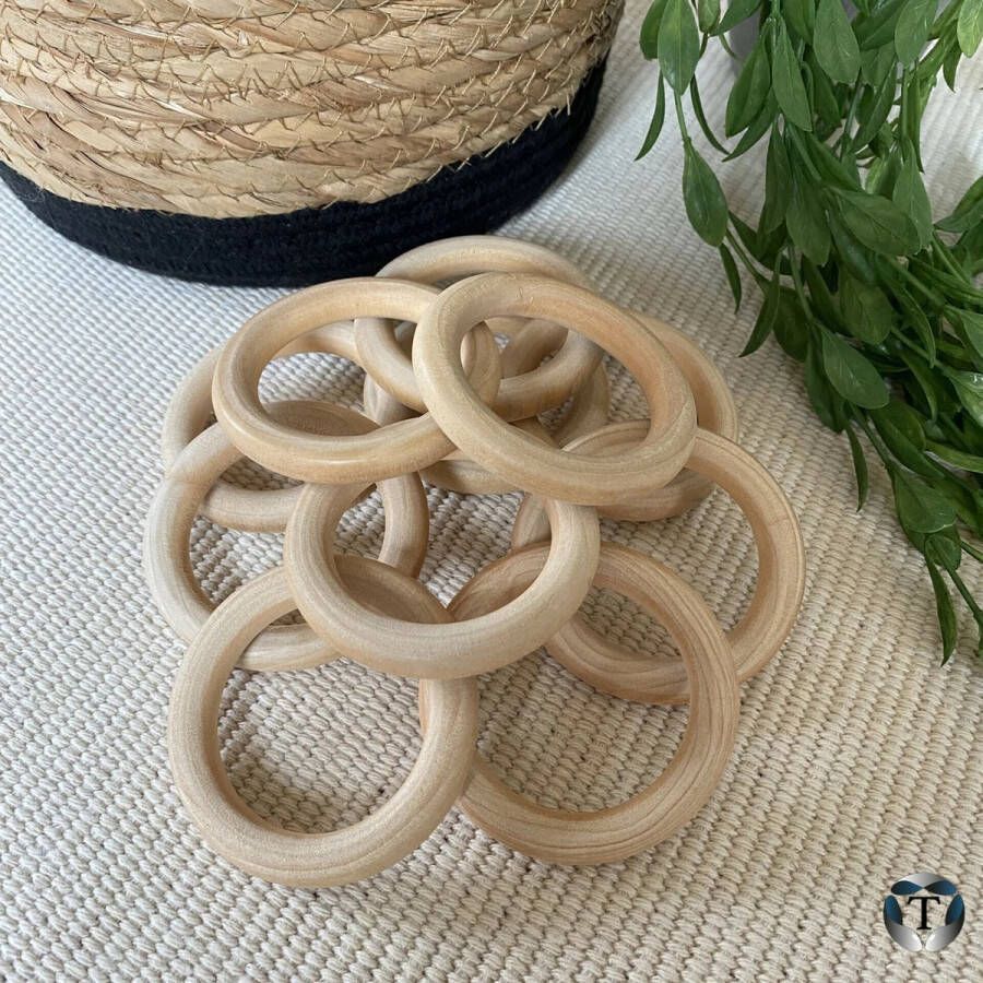 TheOldOmen Blanke Houten Ring | Macramé | Plantenhanger | 6 5 cm | Set van 10 stuks | Hobby | DIY | Wandkleed | Interieur | Woondecoratie | Doe het zelf | Ringen | Kralen | |