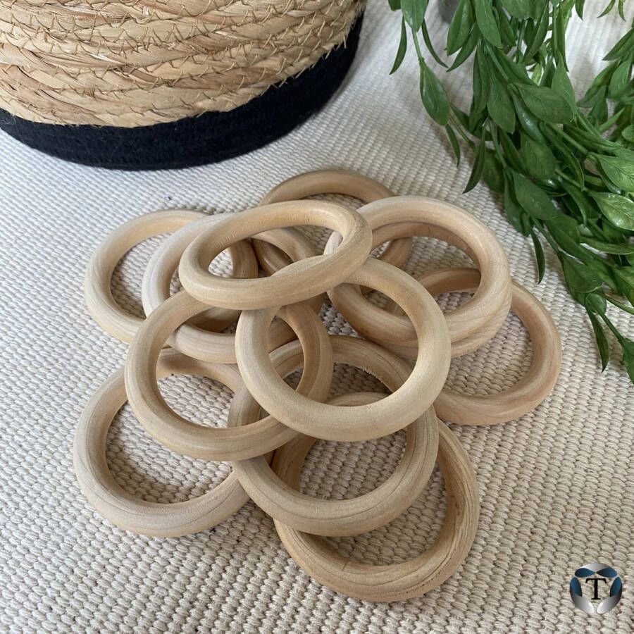 TheOldOmen Blanke Houten Ring | Macramé | Plantenhanger | 7 cm | Set van 5 stuks | Hobby | DIY | Wandkleed | Interieur | Woondecoratie | Doe het zelf | Ringen | Kralen | |