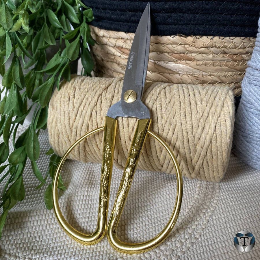 TheOldOmen Hobbyschaar | Goudkleurig | 19 cm | Grote Handvaten | Veelzijdig | Verschillende Maten | Macramé Schaar | Schaar | Macramé | Scherpe Punt | Plantenhanger | Wandkleed | Dromenvanger | Koord | Touw | Diverse Hobby s | DIY | |
