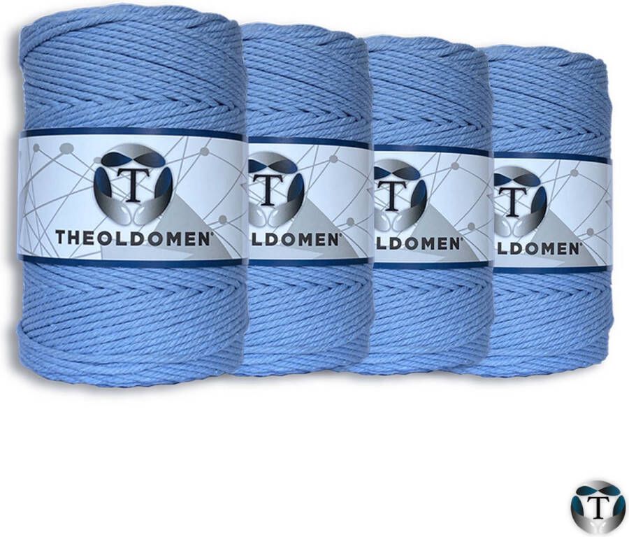 TheOldOmen Macramé Koord Bundelkorting 800 meter Lichtblauw 100% Katoen Macramé Touw 3mm Triple Twist Plantenhanger Dromenvanger Wandkleed Weven Knopen Breien Haken DIY